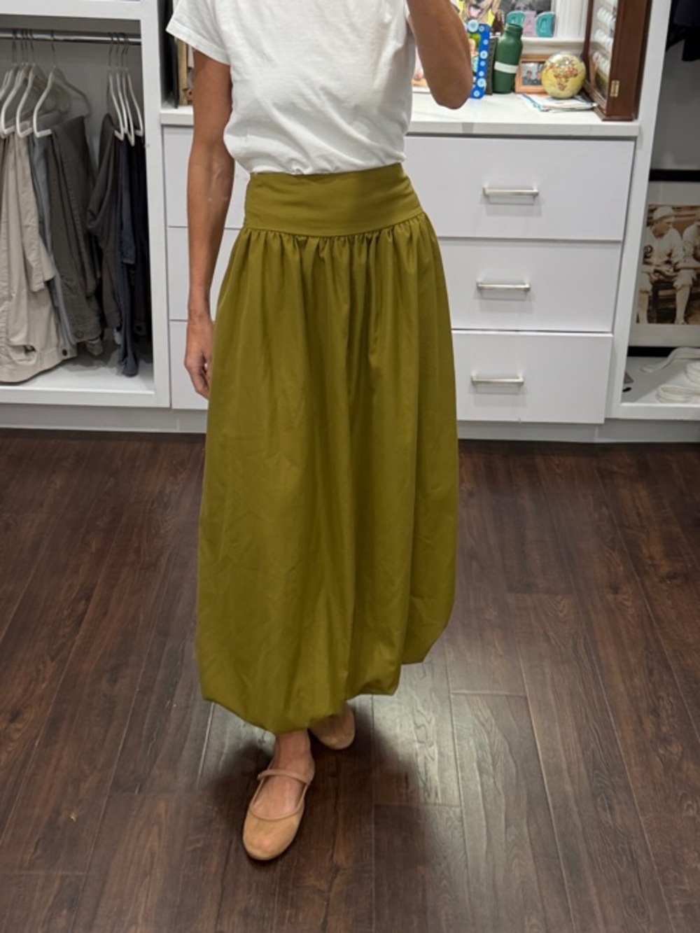Amazon Olive Maxi Skirt with High Waistband